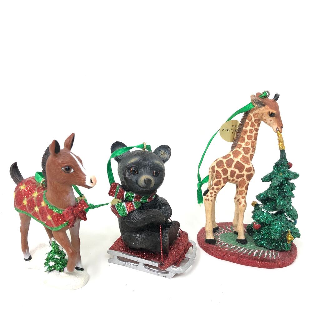 Danbury Mint Baby Animal Christmas Ornament Lot of 3 Zebra Giraffe Bear